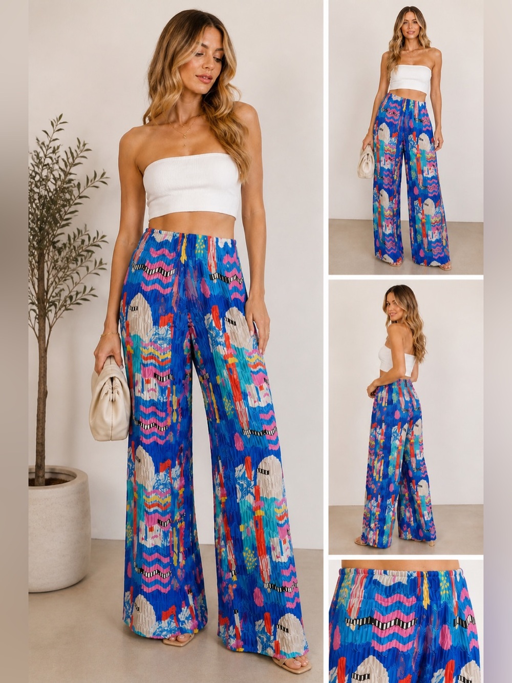Calla the Label crinkled high rise wide leg pants in multicolor abstract S nwot